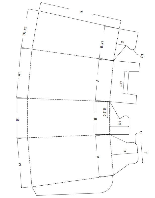 Faltschachtel Verpackung ECMA C2155 konische Halbtfaschachtel mit Steckboden technische Zeichnung